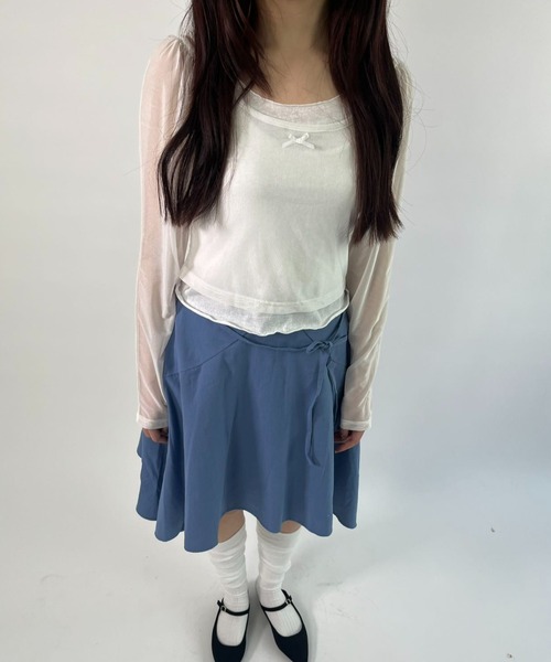 hugi（ハギ）の「RIBBON TULLE TOPS/リボンチュールトップス（アンサンブル・レディース・オフホワイト/ブラック・FREE）」の11枚目の写真