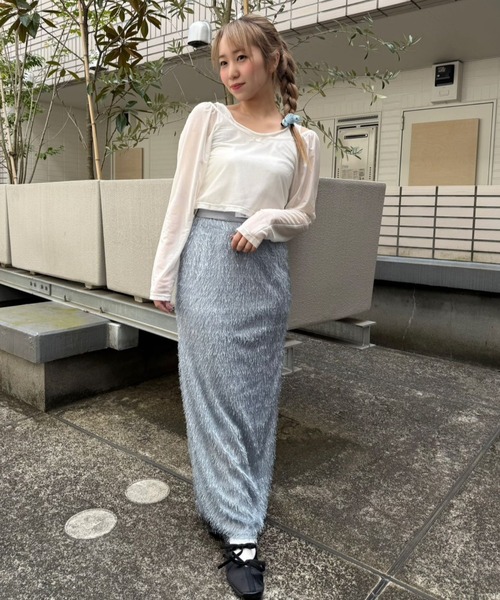 hugi（ハギ）の「RIBBON TULLE TOPS/リボンチュールトップス（アンサンブル・レディース・オフホワイト/ブラック・FREE）」の12枚目の写真