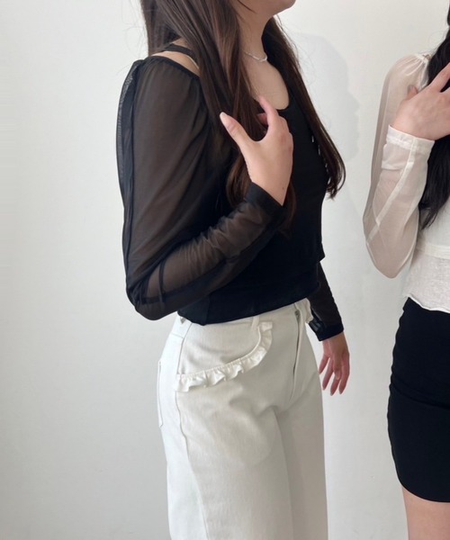 hugi（ハギ）の「RIBBON TULLE TOPS/リボンチュールトップス（アンサンブル・レディース・オフホワイト/ブラック・FREE）」の13枚目の写真