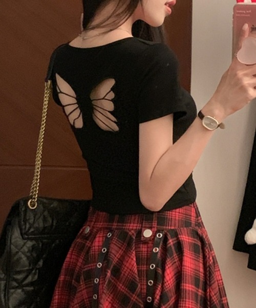 gossip！ロサンゼルス（ゴシップロサンゼルス）の「Y2KバタフライカットアウトバックUネックTシャツ（パッド付き）（Tシャツ/カットソー・レディース・ブラック/ホワイト/レッド・FREE）」の6枚目の写真