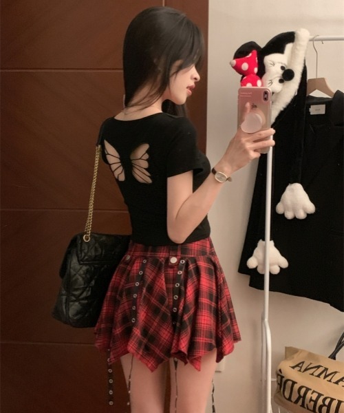 gossip！ロサンゼルス（ゴシップロサンゼルス）の「Y2KバタフライカットアウトバックUネックTシャツ（パッド付き）（Tシャツ/カットソー・レディース・ブラック/ホワイト/レッド・FREE）」の10枚目の写真