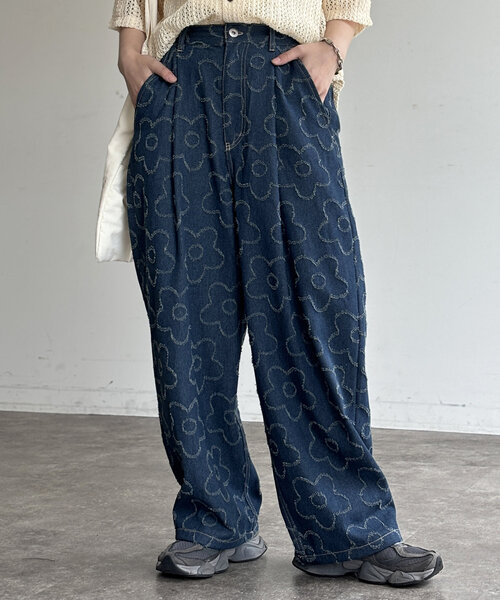 CPCM（シーピーシーエム）の「フラワージャガードデニムパンツ（デニムパンツ・レディース・ネイビー・SMALL/MEDIUM）」の5枚目の写真