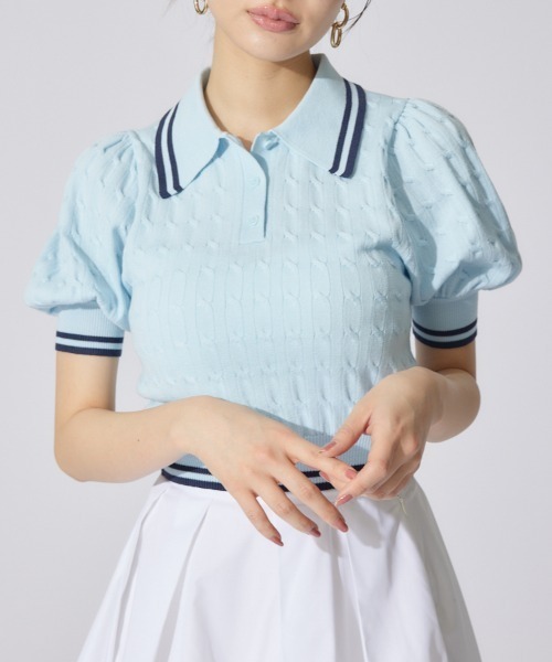 rienda(リエンダ)の「ポロデザインニットトップス 夏服 半袖 サマーニット(ニット/セーター・レディース・ブルー/ブラック/ホワイト・FREE)」の3枚目の写真