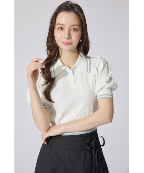 rienda(リエンダ)の「ポロデザインニットトップス 夏服 半袖 サマーニット(ニット/セーター・レディース・ブルー/ブラック/ホワイト・FREE)」の8枚目の写真