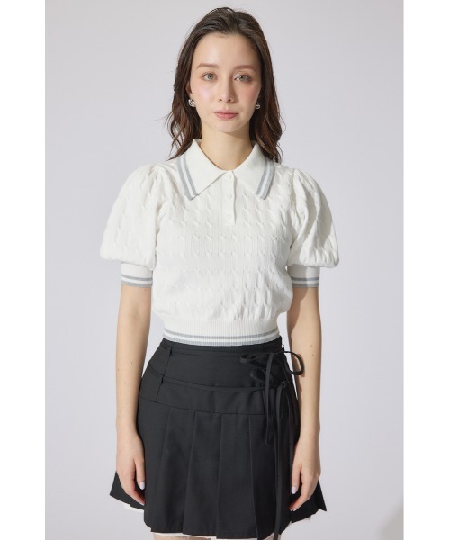 rienda(リエンダ)の「ポロデザインニットトップス 夏服 半袖 サマーニット(ニット/セーター・レディース・ブルー/ブラック/ホワイト・FREE)」の12枚目の写真