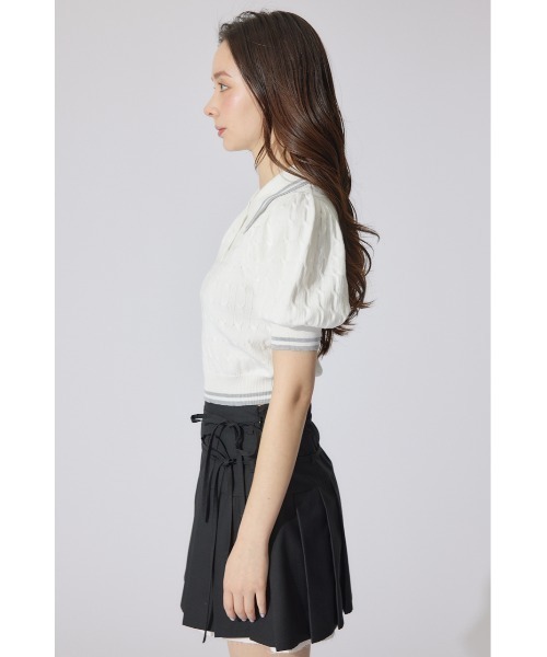 rienda(リエンダ)の「ポロデザインニットトップス 夏服 半袖 サマーニット(ニット/セーター・レディース・ブルー/ブラック/ホワイト・FREE)」の13枚目の写真