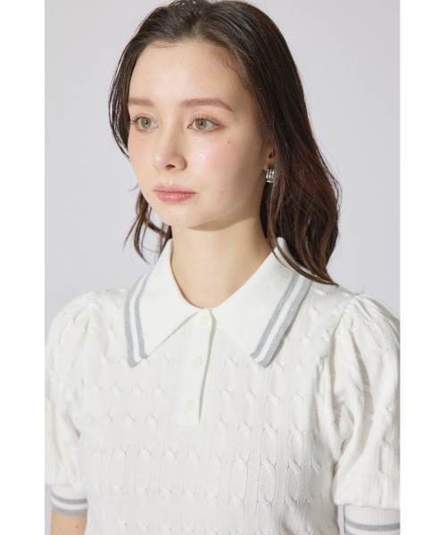 rienda(リエンダ)の「ポロデザインニットトップス 夏服 半袖 サマーニット(ニット/セーター・レディース・ブルー/ブラック/ホワイト・FREE)」の15枚目の写真