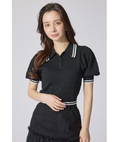 rienda(リエンダ)の「ポロデザインニットトップス 夏服 半袖 サマーニット(ニット/セーター・レディース・ブルー/ブラック/ホワイト・FREE)」の19枚目の写真