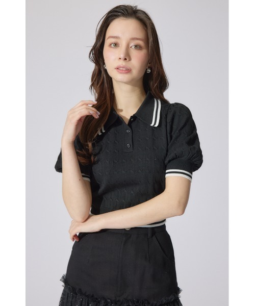 rienda(リエンダ)の「ポロデザインニットトップス 夏服 半袖 サマーニット(ニット/セーター・レディース・ブルー/ブラック/ホワイト・FREE)」の20枚目の写真