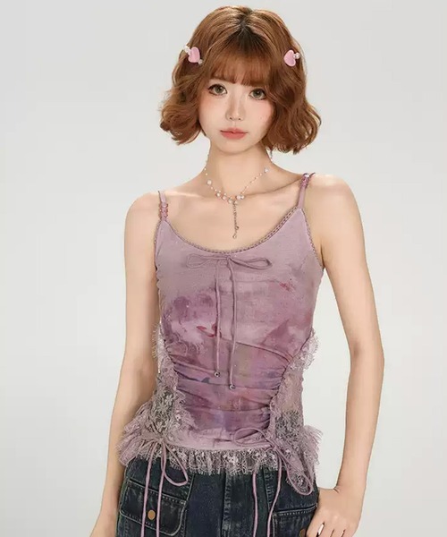 tシャツ サイドシェイプレース リブキャミソール GH25s061「Girlyhalo」 レディース セール】サイドシェイプレース リブキャミソール GH25s061