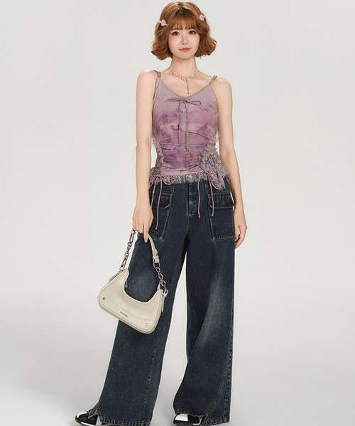 tシャツ サイドシェイプレース リブキャミソール GH25s061「Girlyhalo」 レディース c.u.l tシャツ サイドシェイプレース リブキャミソール GH25s061