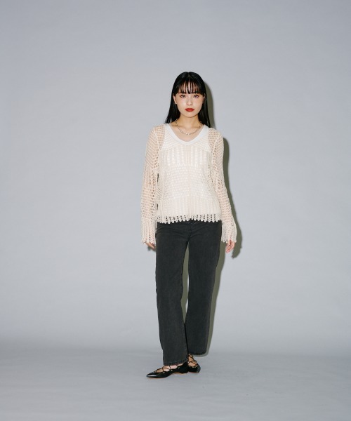 terrace(テラス)の「綿100% カギ針ロングスリーブプルオーバー(Tシャツ/カットソー・レディース・ブラック/キナリ・MEDIUM)」の20枚目の写真