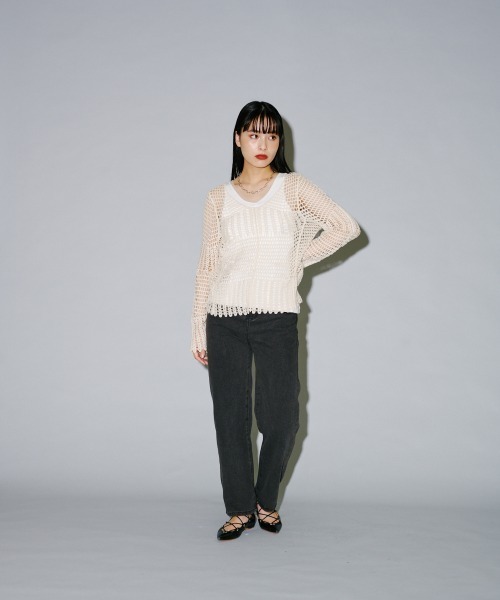 terrace(テラス)の「綿100% カギ針ロングスリーブプルオーバー(Tシャツ/カットソー・レディース・ブラック/キナリ・MEDIUM)」の22枚目の写真