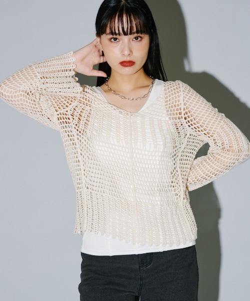 terrace(テラス)の「綿100% カギ針ロングスリーブプルオーバー(Tシャツ/カットソー・レディース・ブラック/キナリ・MEDIUM)」の16枚目の写真