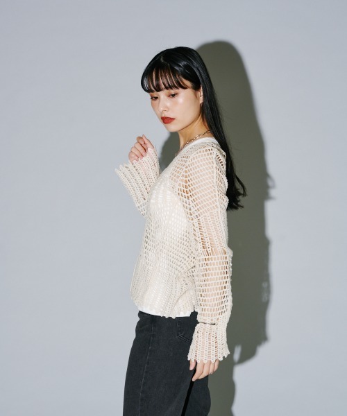 terrace(テラス)の「綿100% カギ針ロングスリーブプルオーバー(Tシャツ/カットソー・レディース・ブラック/キナリ・MEDIUM)」の17枚目の写真