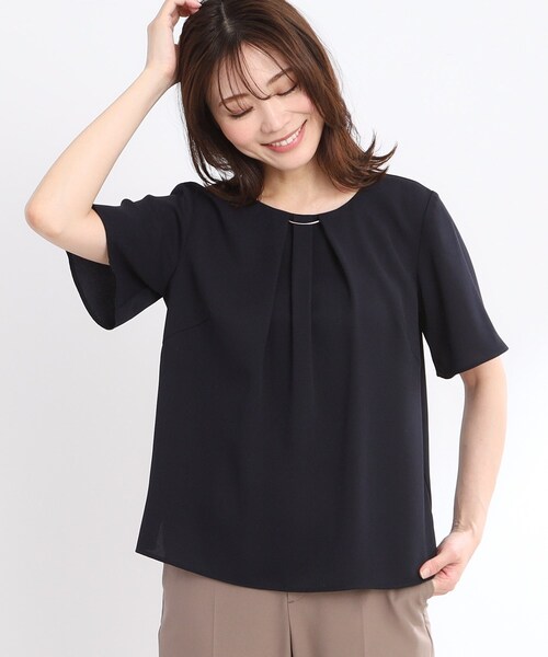 ブラウス シャツ 「夏SALE／接触冷感／洗える」タックディティールブラウス レディース INDIVI ブラウス シャツ 「洗える/通勤/UVケア/接触冷感」タック