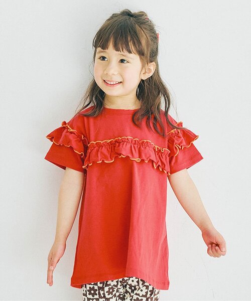 p.premier（ピードットプルミエ）の「イロチ買いしたい配色メロウフリルストレッチ半袖Tシャツ（Tシャツ/カットソー・キッズ・ブラック/チャコール/ラベンダー/ミント/オレンジ/グリーン/レッド・80/90/100/110/120/130/140）」の6枚目の写真