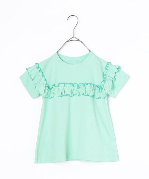 p.premier（ピードットプルミエ）の「イロチ買いしたい配色メロウフリルストレッチ半袖Tシャツ（Tシャツ/カットソー・キッズ・ブラック/チャコール/ラベンダー/ミント/オレンジ/グリーン/レッド・80/90/100/110/120/130/140）」の4枚目の写真