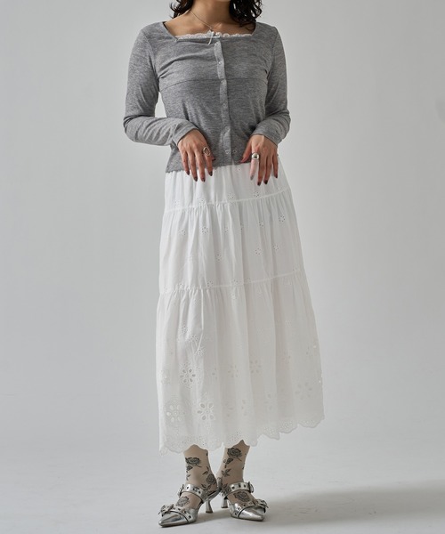 apres jour mignon(アプレジュールミニョン)の「コットンレースティアードミディスカート【ZOZOTOWN限定アイテム】(スカート・レディース・ホワイト系その他2/オフホワイト・フリー)」の11枚目の写真