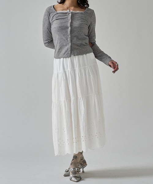 apres jour mignon(アプレジュールミニョン)の「コットンレースティアードミディスカート【ZOZOTOWN限定アイテム】(スカート・レディース・ホワイト系その他2/オフホワイト・フリー)」の12枚目の写真
