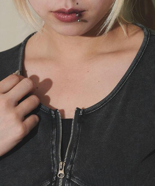 WEGO(ウィゴー)の「DISPARK/ピグメントダブルZIPトップ(Tシャツ/カットソー・レディース・スミクロ・FREE)」の3枚目の写真