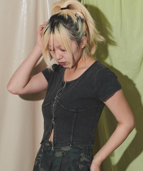 WEGO(ウィゴー)の「DISPARK/ピグメントダブルZIPトップ(Tシャツ/カットソー・レディース・スミクロ・FREE)」の7枚目の写真