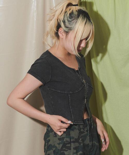 WEGO(ウィゴー)の「DISPARK/ピグメントダブルZIPトップ(Tシャツ/カットソー・レディース・スミクロ・FREE)」の9枚目の写真