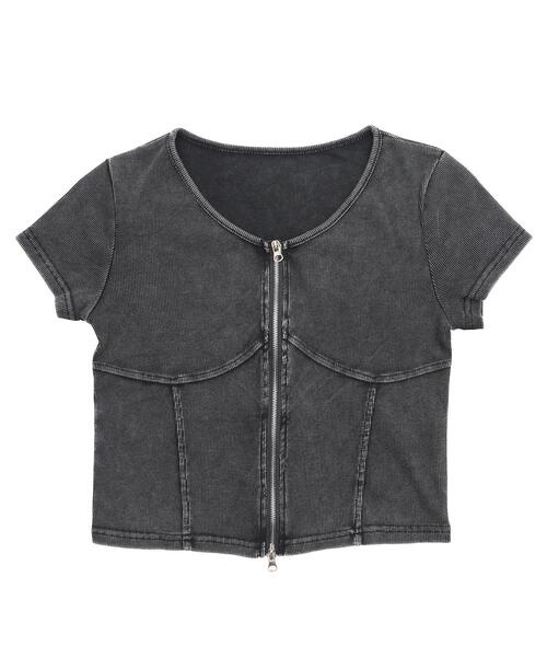 WEGO(ウィゴー)の「DISPARK/ピグメントダブルZIPトップ(Tシャツ/カットソー・レディース・スミクロ・FREE)」の11枚目の写真