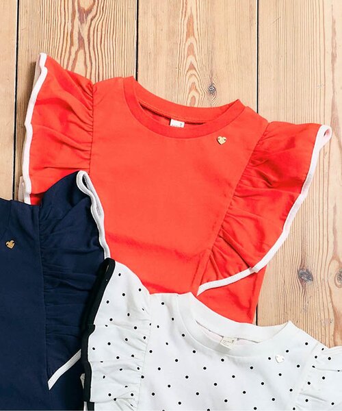 apres les cours（アプレレクール）の「【UVカット/速乾/接触冷感】パイピングフリルトップス_ジュニア対応（Tシャツ/カットソー・キッズ・レッド/ネイビー/ドット・100/140/130/120/110/90/80）」の3枚目の写真