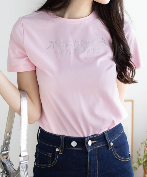 【関税込み】VETEMENTS ピンク Paris ラインストーン Tシャツ VETEMENTS】ピンク Paris ラインストーン Tシャツ