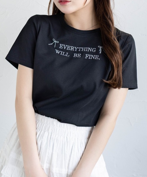 clear（クリア）の「ラインストーンリボンロゴTシャツ[大人 ガーリー バレエコア 着回し抜群]（Tシャツ/カットソー・レディース・ピンク/ブラック/オフホワイト・F）」の3枚目の写真