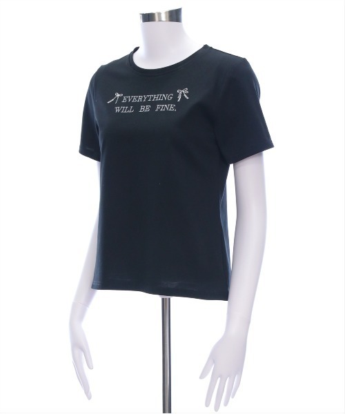 clear（クリア）の「ラインストーンリボンロゴTシャツ[大人 ガーリー バレエコア 着回し抜群]（Tシャツ/カットソー・レディース・ピンク/ブラック/オフホワイト・F）」の7枚目の写真