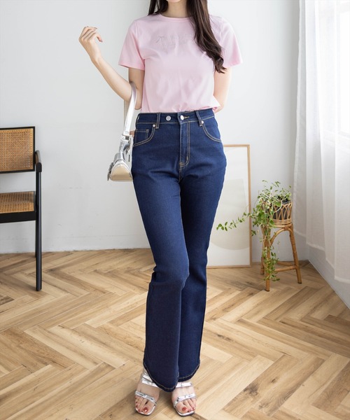 clear（クリア）の「ラインストーンリボンロゴTシャツ[大人 ガーリー バレエコア 着回し抜群]（Tシャツ/カットソー・レディース・ピンク/ブラック/オフホワイト・F）」の4枚目の写真