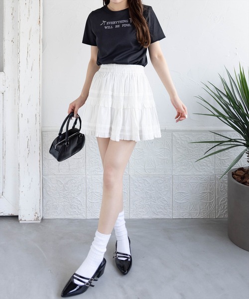 clear（クリア）の「ラインストーンリボンロゴTシャツ[大人 ガーリー バレエコア 着回し抜群]（Tシャツ/カットソー・レディース・ピンク/ブラック/オフホワイト・F）」の5枚目の写真