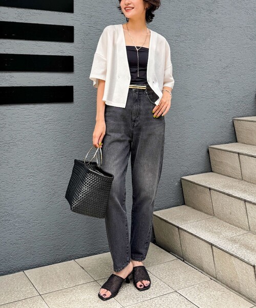 NOLLEY’S(ノーリーズ)の「ヴィンテージメッシュ半袖カーディガン(カーディガン/ボレロ・レディース・ブラック/オフホワイト・38)」の7枚目の写真