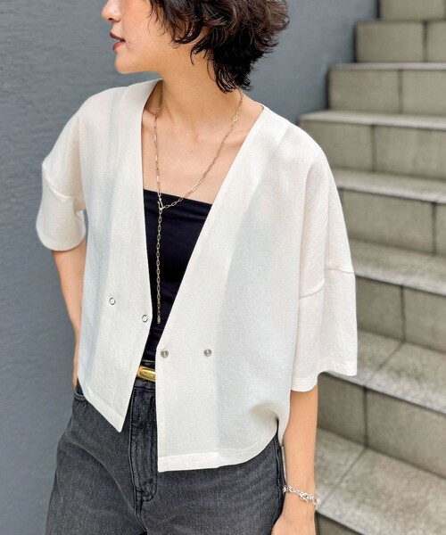 NOLLEY’S(ノーリーズ)の「ヴィンテージメッシュ半袖カーディガン(カーディガン/ボレロ・レディース・ブラック/オフホワイト・38)」の9枚目の写真