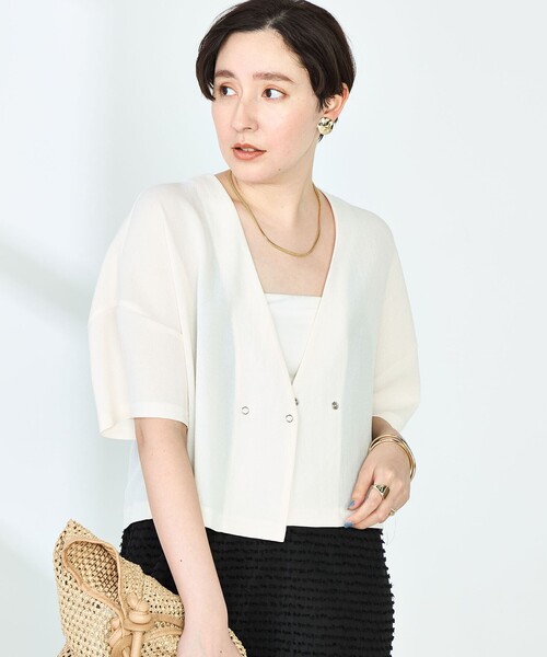 NOLLEY’S(ノーリーズ)の「ヴィンテージメッシュ半袖カーディガン(カーディガン/ボレロ・レディース・ブラック/オフホワイト・38)」の4枚目の写真