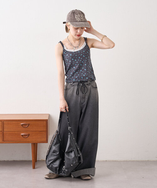 w closet（ダブルクローゼット）の「小花レースキャミ（キャミソール・レディース・アイボリー/チャコールグレー/グレー・FREE）」の15枚目の写真