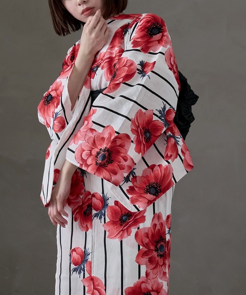 Asaka 浴衣 レディース 兵児帯 浴衣 2点セット Amazon.co.jp: [asaka] セパレート綿浴衣＋しわ兵児帯 2点セット