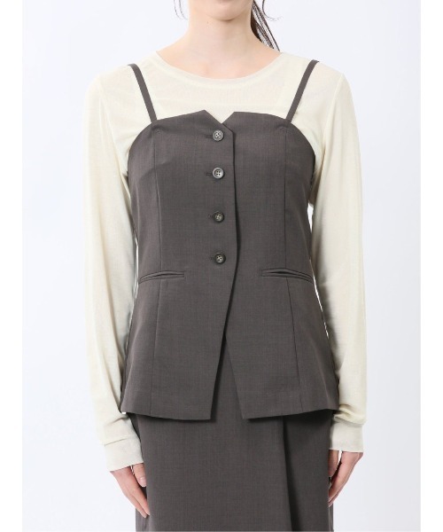 m.f.editorial（エムエフエディトリアル）の「【接触冷感 ウォッシャブル】m.f.エディトリアル レディース 杢調 ビスチェ こげ茶(セットアップ可能)（スーツベスト・レディース・ダークウッド・MEDIUM/LARGE）」の13枚目の写真