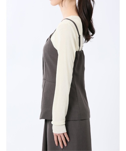 m.f.editorial（エムエフエディトリアル）の「【接触冷感 ウォッシャブル】m.f.エディトリアル レディース 杢調 ビスチェ こげ茶(セットアップ可能)（スーツベスト・レディース・ダークウッド・MEDIUM/LARGE）」の9枚目の写真