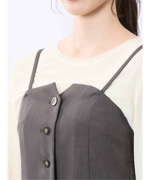 m.f.editorial（エムエフエディトリアル）の「【接触冷感 ウォッシャブル】m.f.エディトリアル レディース 杢調 ビスチェ こげ茶(セットアップ可能)（スーツベスト・レディース・ダークウッド・MEDIUM/LARGE）」の11枚目の写真