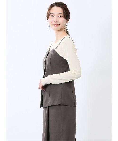 m.f.editorial（エムエフエディトリアル）の「【接触冷感 ウォッシャブル】m.f.エディトリアル レディース 杢調 ビスチェ こげ茶(セットアップ可能)（スーツベスト・レディース・ダークウッド・MEDIUM/LARGE）」の5枚目の写真