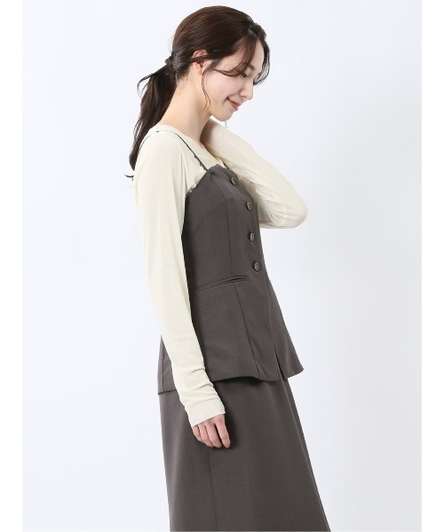 m.f.editorial（エムエフエディトリアル）の「【接触冷感 ウォッシャブル】m.f.エディトリアル レディース 杢調 ビスチェ こげ茶(セットアップ可能)（スーツベスト・レディース・ダークウッド・MEDIUM/LARGE）」の7枚目の写真