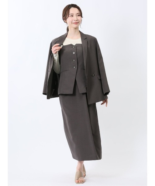 m.f.editorial（エムエフエディトリアル）の「【接触冷感 ウォッシャブル】m.f.エディトリアル レディース 杢調 ビスチェ こげ茶(セットアップ可能)（スーツベスト・レディース・ダークウッド・MEDIUM/LARGE）」の8枚目の写真