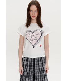 ハートレタリングプリント ロゴステッチ 半袖Tシャツ FX25S234