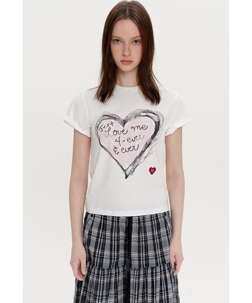 ハートレタリングプリント ロゴステッチ 半袖Tシャツ FX25S234