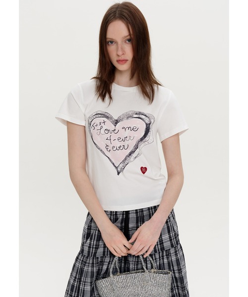 ハートレタリングプリント ロゴステッチ 半袖Tシャツ FX25S234