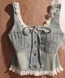 SPIGA | ﾚｰｽﾌﾘﾙﾄﾘﾐﾝｸﾞﾃﾞﾆﾑﾀﾝｸﾋﾞｽﾁｪ(キャミソール)