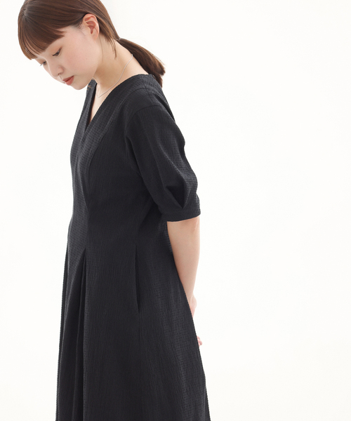 IENA B. サッカーVネックワンピース　ブラック 追加》B. サッカーVネックワンピース（ワンピース）｜IENA